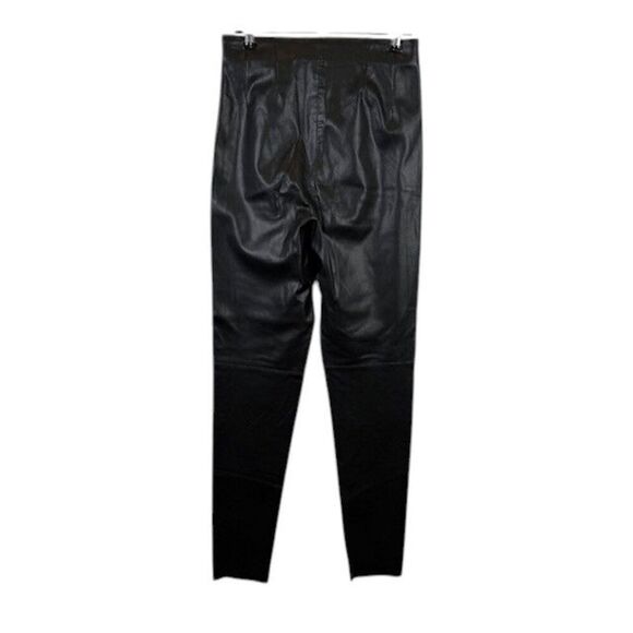 ZARA High Rise Faux Leather Leggings Black Side Zipper Elastic Waist Raw Hem XS - Picture 4 of 13